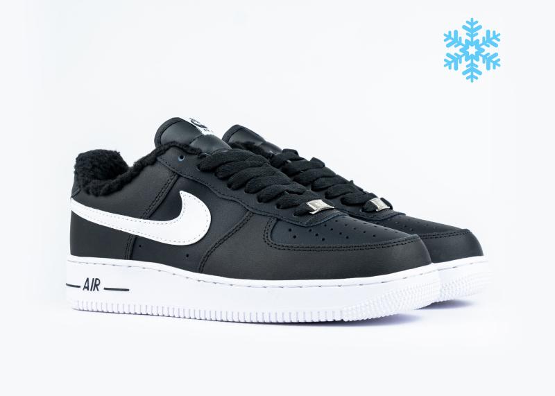Кроссовки Nike Air Force 1 low "Black/White" с мехом (500-2) [СС]