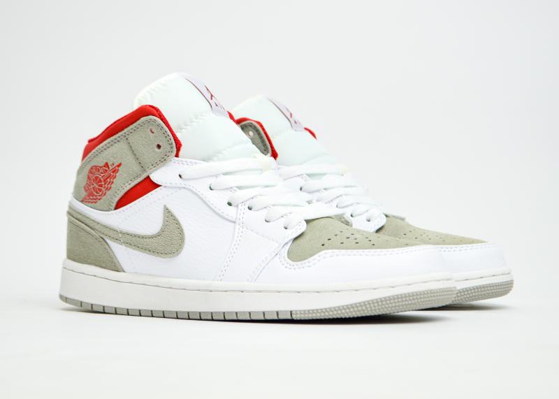 Кроссовки Nike Air Jordan 1 Mid "White/Grey/Red" (M5525-1) [ВС]