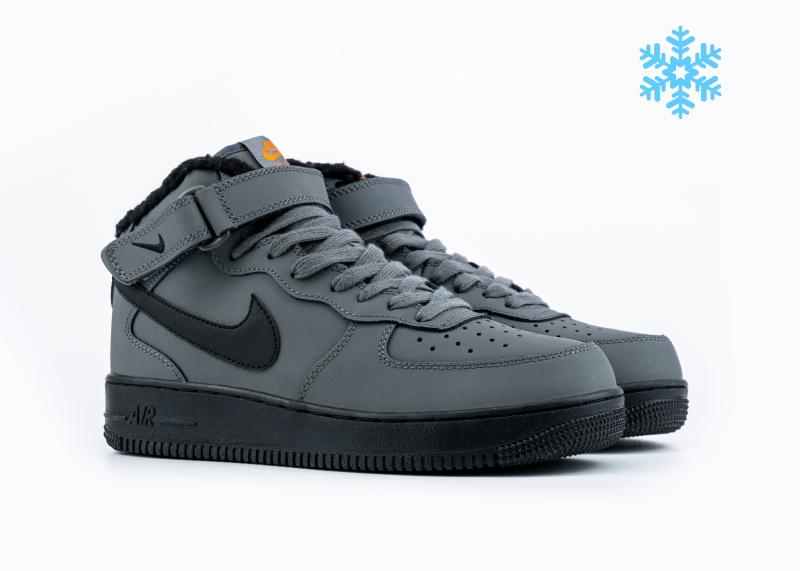 Кроссовки Nike Air Force 1 Mid "Grey/Black" зимние (M513-2) [АС]