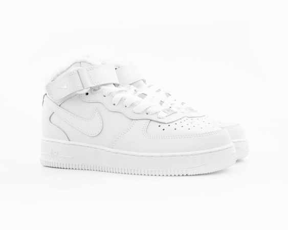 Кроссовки Nike Air Force 1 Mid White зимние (503-2)