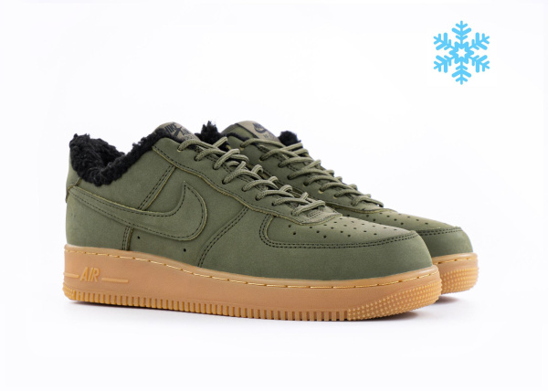 Кроссовки Nike Air Force 1 low "Green/Brown" с мехом (500-2) [СС]