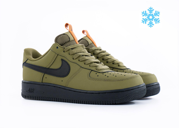 Кроссовки Nike Air Force 1 low "Olive/Black" с мехом (501-4) [СС]