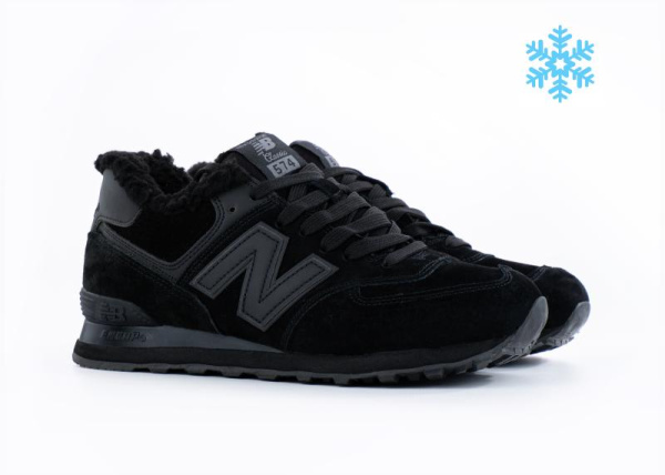 Кроссовки New Balance 574 "Black" с мехом (098-1) [ВС]