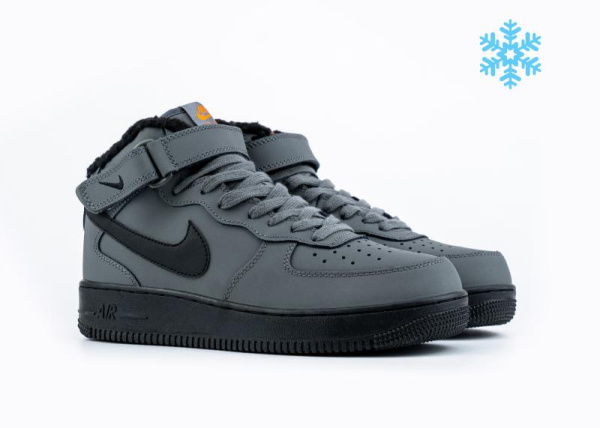 Кроссовки Nike Air Force 1 Mid "Grey/Black" зимние (M513-2) [АС]