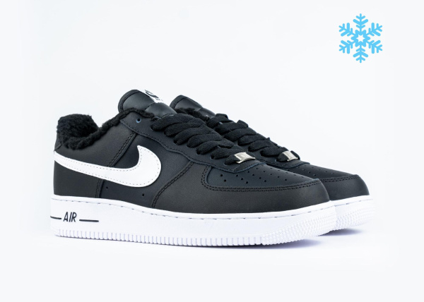 Кроссовки Nike Air Force 1 low "Black/White" с мехом (500-2) [АС]