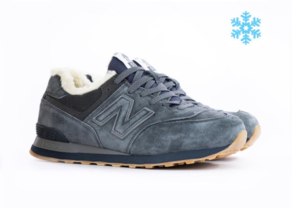 Кроссовки New Balance 574 "Grey/Brown/White" с мехом (098-9) [СВ]