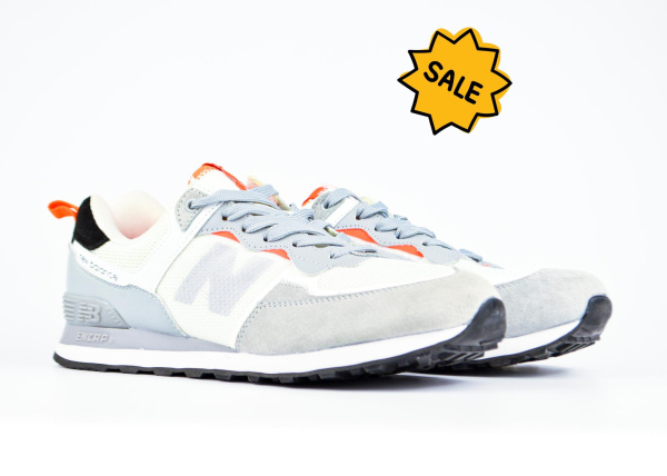 Кроссовки New Balance 574 "White/LT.Grey/Orange" (333-4) [СС]