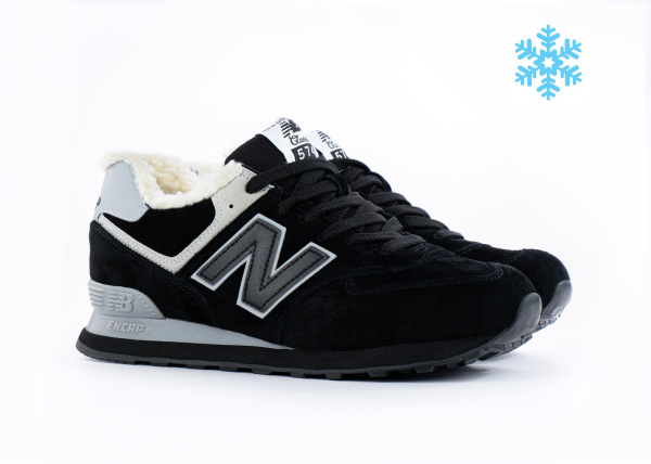 Кроссовки New Balance 574 "Black/White" с мехом (098-2) [АА]