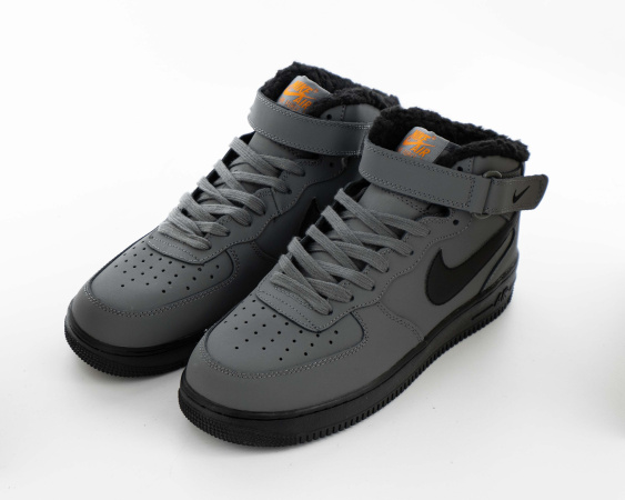 Кроссовки Nike Air Force 1 Mid "Grey/Black" с мехом (M513-2)|AA1| от магазина vikingsmen.ru