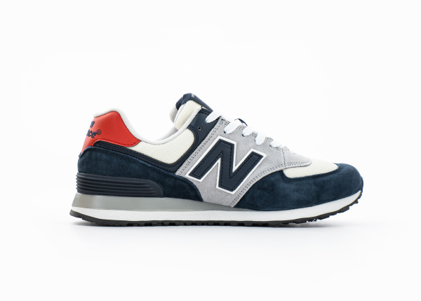 Кроссовки New Balance 574 "LT.Grey/DK.Blue/White/Red" (477-10) от магазина vikingsmen.ru