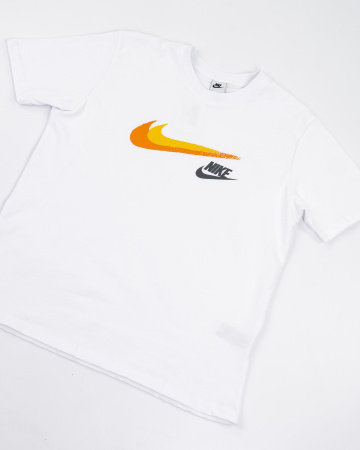 Футболка Nike с оранжевым логотипом на груди (21037359)) (Белый, S)