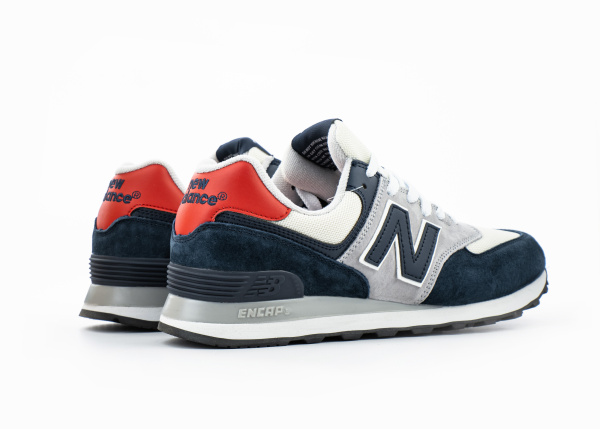 Кроссовки New Balance 574 "LT.Grey/DK.Blue/White/Red" (477-10) от магазина vikingsmen.ru